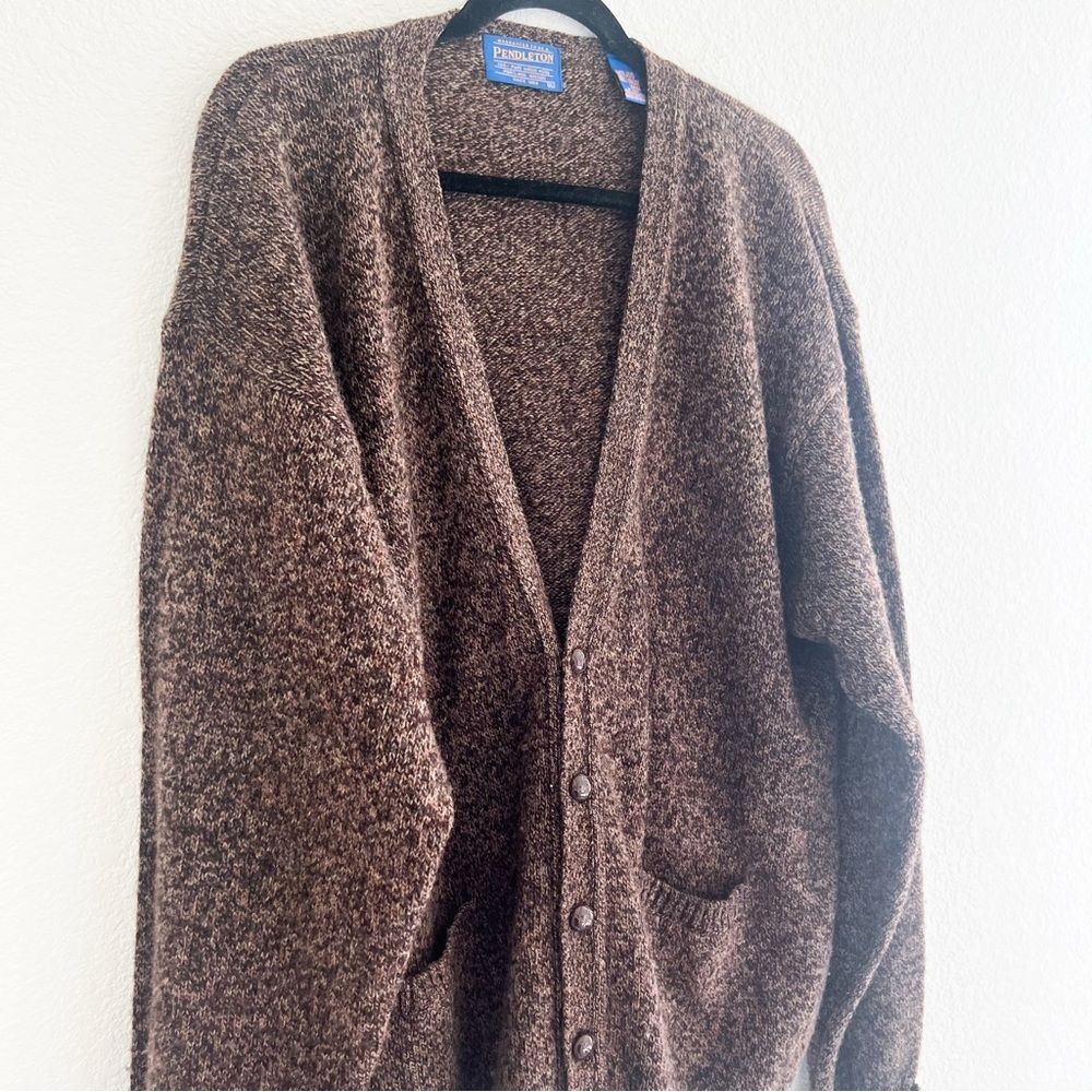 Vintage Pendleton Shetland Virgin Wool Button Down Cardigan in Brown XL - Picture 3 of 4